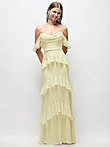 Rear View Thumbnail - Butter Yellow Off-the-Shoulder Cowl Chiffon Tiered Ruffle Maxi Dress with Convertible Ruffle Straps