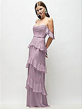 Front View Thumbnail - Suede Rose Off-the-Shoulder Cowl Chiffon Tiered Ruffle Maxi Dress with Convertible Ruffle Straps