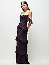 Front View Thumbnail - Aubergine Off-the-Shoulder Cowl Chiffon Tiered Ruffle Maxi Dress with Convertible Ruffle Straps