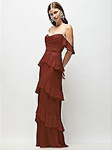Front View Thumbnail - Auburn Moon Off-the-Shoulder Cowl Chiffon Tiered Ruffle Maxi Dress with Convertible Ruffle Straps