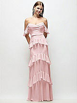 Rear View Thumbnail - Ballet Pink Off-the-Shoulder Cowl Chiffon Tiered Ruffle Maxi Dress with Convertible Ruffle Straps