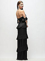Side View Thumbnail - Black Off-the-Shoulder Cowl Chiffon Tiered Ruffle Maxi Dress with Convertible Ruffle Straps