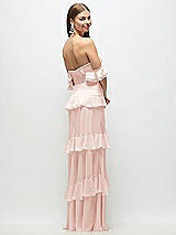 Side View Thumbnail - Blush Off-the-Shoulder Cowl Chiffon Tiered Ruffle Maxi Dress with Convertible Ruffle Straps