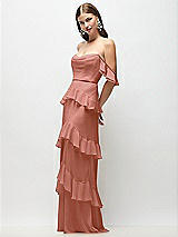 Front View Thumbnail - Desert Rose Off-the-Shoulder Cowl Chiffon Tiered Ruffle Maxi Dress with Convertible Ruffle Straps