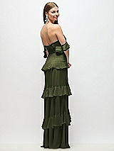 Side View Thumbnail - Olive Green Off-the-Shoulder Cowl Chiffon Tiered Ruffle Maxi Dress with Convertible Ruffle Straps