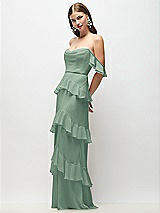 Front View Thumbnail - Seagrass Off-the-Shoulder Cowl Chiffon Tiered Ruffle Maxi Dress with Convertible Ruffle Straps