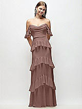 Rear View Thumbnail - Sienna Off-the-Shoulder Cowl Chiffon Tiered Ruffle Maxi Dress with Convertible Ruffle Straps