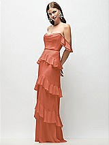 Front View Thumbnail - Terracotta Copper Off-the-Shoulder Cowl Chiffon Tiered Ruffle Maxi Dress with Convertible Ruffle Straps
