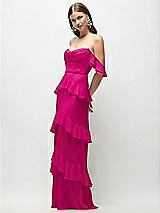 Front View Thumbnail - Think Pink Off-the-Shoulder Cowl Chiffon Tiered Ruffle Maxi Dress with Convertible Ruffle Straps