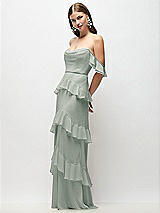 Front View Thumbnail - Willow Green Off-the-Shoulder Cowl Chiffon Tiered Ruffle Maxi Dress with Convertible Ruffle Straps