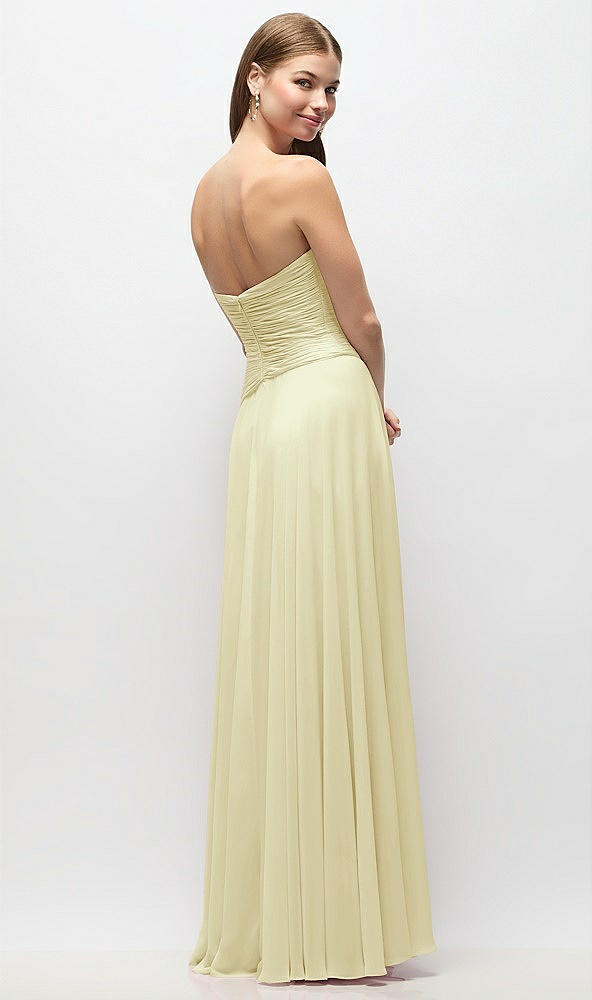 Back View - Butter Yellow Strapless Chiffon Maxi Dress with Asymmetrical Ruched Drop Waist