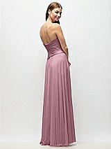 Rear View Thumbnail - Dusty Pink Strapless Chiffon Maxi Dress with Asymmetrical Ruched Drop Waist