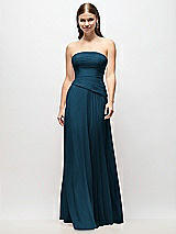 Front View Thumbnail - Atlantic Blue Strapless Chiffon Maxi Dress with Asymmetrical Ruched Drop Waist