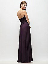 Rear View Thumbnail - Aubergine Strapless Chiffon Maxi Dress with Asymmetrical Ruched Drop Waist
