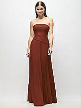 Front View Thumbnail - Auburn Moon Strapless Chiffon Maxi Dress with Asymmetrical Ruched Drop Waist