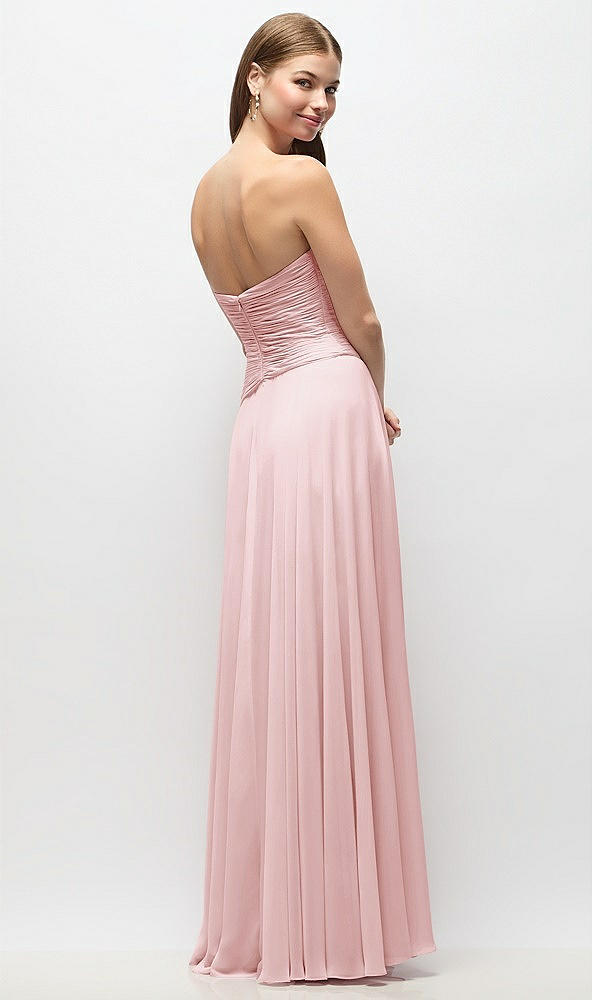 Back View - Ballet Pink Strapless Chiffon Maxi Dress with Asymmetrical Ruched Drop Waist