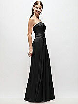 Side View Thumbnail - Black Strapless Chiffon Maxi Dress with Asymmetrical Ruched Drop Waist