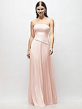 Front View Thumbnail - Blush Strapless Chiffon Maxi Dress with Asymmetrical Ruched Drop Waist