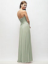 Rear View Thumbnail - Celadon Strapless Chiffon Maxi Dress with Asymmetrical Ruched Drop Waist