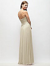 Rear View Thumbnail - Champagne Strapless Chiffon Maxi Dress with Asymmetrical Ruched Drop Waist