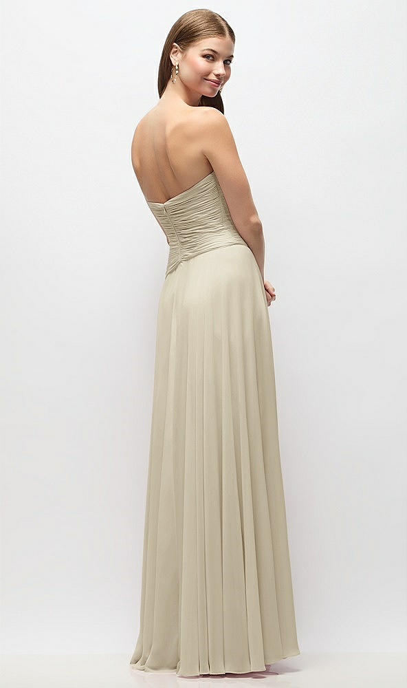 Back View - Champagne Strapless Chiffon Maxi Dress with Asymmetrical Ruched Drop Waist
