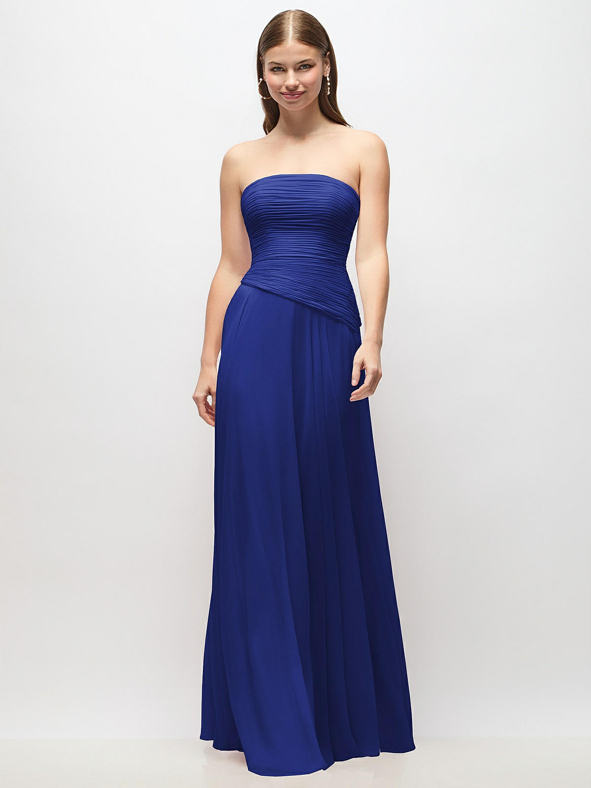 Strapless Simple Chiffom Maxi Bridesmaid Dresses Moss Plus Size
