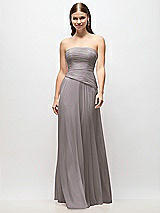 Front View Thumbnail - Cashmere Gray Strapless Chiffon Maxi Dress with Asymmetrical Ruched Drop Waist