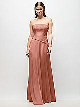Front View Thumbnail - Desert Rose Strapless Chiffon Maxi Dress with Asymmetrical Ruched Drop Waist