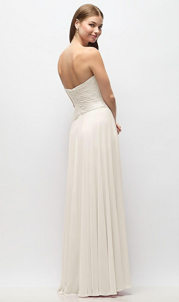Back View - Ivory Strapless Chiffon Maxi Dress with Asymmetrical Ruched Drop Waist