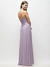 Rear View Thumbnail - Lilac Haze Strapless Chiffon Maxi Dress with Asymmetrical Ruched Drop Waist