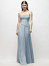 Front View Thumbnail - Mist Strapless Chiffon Maxi Dress with Asymmetrical Ruched Drop Waist