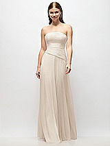 Front View Thumbnail - Oat Strapless Chiffon Maxi Dress with Asymmetrical Ruched Drop Waist