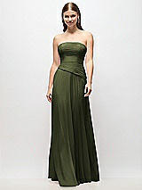 Front View Thumbnail - Olive Green Strapless Chiffon Maxi Dress with Asymmetrical Ruched Drop Waist