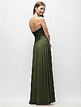 Rear View Thumbnail - Olive Green Strapless Chiffon Maxi Dress with Asymmetrical Ruched Drop Waist