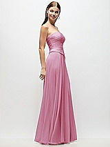 Side View Thumbnail - Powder Pink Strapless Chiffon Maxi Dress with Asymmetrical Ruched Drop Waist