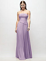 Front View Thumbnail - Pale Purple Strapless Chiffon Maxi Dress with Asymmetrical Ruched Drop Waist