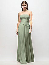 Front View Thumbnail - Sage Strapless Chiffon Maxi Dress with Asymmetrical Ruched Drop Waist