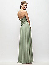 Rear View Thumbnail - Sage Strapless Chiffon Maxi Dress with Asymmetrical Ruched Drop Waist