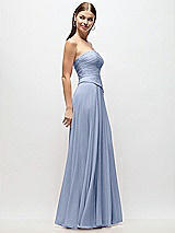 Side View Thumbnail - Sky Blue Strapless Chiffon Maxi Dress with Asymmetrical Ruched Drop Waist