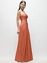Side View Thumbnail - Terracotta Copper Strapless Chiffon Maxi Dress with Asymmetrical Ruched Drop Waist
