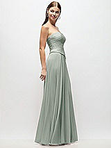 Side View Thumbnail - Willow Green Strapless Chiffon Maxi Dress with Asymmetrical Ruched Drop Waist