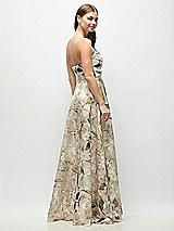 Rear View Thumbnail - Plumeria Floral Print Strapless Metallic Organza Jacquard Maxi Dress with Draped Cat-Eye Bodice