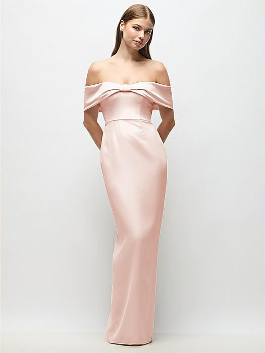 Off-the-Shoulder Crepe Column Maxi Dress with Bow-Pinch Detail