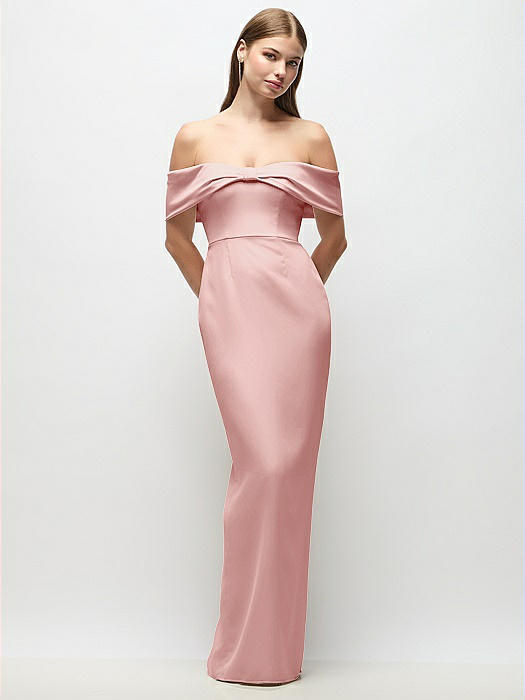 Off-the-Shoulder Crepe Column Maxi Dress with Bow-Pinch Detail