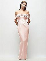 Front View Thumbnail - Blush Off-the-Shoulder Crepe Column Maxi Dress with Bow-Pinch Detail