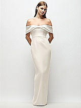 Front View Thumbnail - Ivory Off-the-Shoulder Crepe Column Maxi Dress with Bow-Pinch Detail