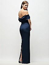 Rear View Thumbnail - Midnight Navy Off-the-Shoulder Crepe Column Maxi Dress with Bow-Pinch Detail