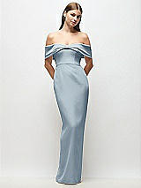 Front View Thumbnail - Mist Off-the-Shoulder Crepe Column Maxi Dress with Bow-Pinch Detail