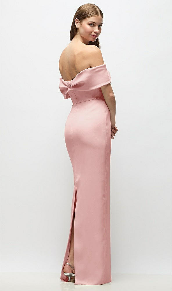 Back View - Rose Off-the-Shoulder Crepe Column Maxi Dress with Bow-Pinch Detail