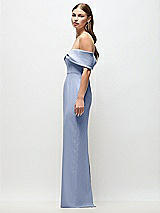 Side View Thumbnail - Sky Blue Off-the-Shoulder Crepe Column Maxi Dress with Bow-Pinch Detail